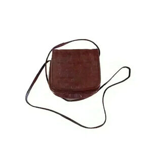 Bass Burgundy Crossbody Bag, Embossed Leather Southwest Symbol Designs